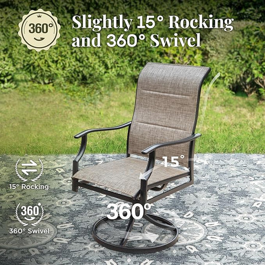 5 Pieces Patio Dining Set, Outdoor Table and Chairs, 4 x Textilene Swivel Dining Chairs and 42" Round Black Table, with 1.57" Umbrella Hole, for Cozy Garden Settings, Grayish Brown