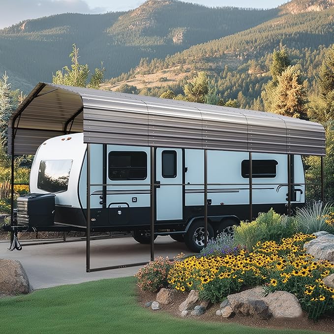MFSTUDIO RV Carport 14x25 ft, Outdoor Heavy Duty Carports, Height 13 ft for Large RVs Metal Shed Canopy Shelters Garage Shelter Shade Car Ports with Galvanized Roof for Cars, Truck and Boats ﻿