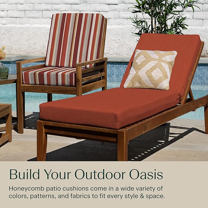 Honeycomb Outdoor Heritage Chaise, 22.5" W x 70" L, Textured Solid Terracotta Chair Cushion for Patio Furniture