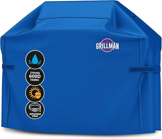 Grill Cover by Grillman, Blue, 64 Inch, BBQ Outdoor Grill Covers, Charcoal & Gas Grills, Waterproof, Rip-Proof, Weather-Resistant, Anti-UV, Barbecue Cover for Weber, Genesis, Charbroil, Nexgrill, etc