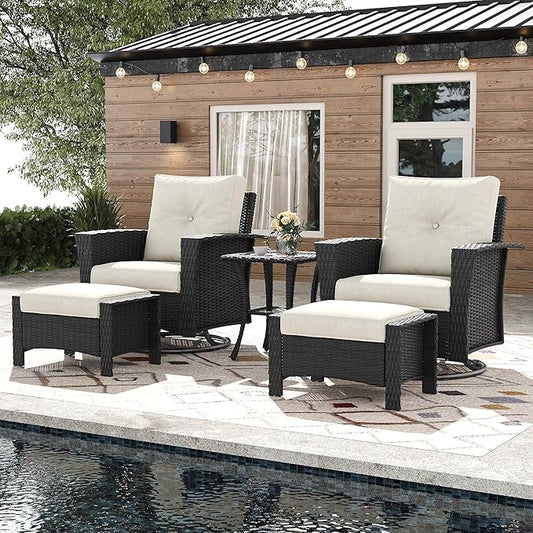 5 Pieces Outdoor Patio Furniture Set, Wicker Patio Sectional Set Conversation Wicker Swivel Chairs with Small Side Table