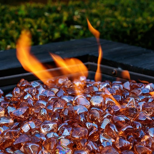 Fire Glass Diamond 1 InchFire Pit Glass Rocks for Propane or Gas Fire Pit (10 Pounds, Pink Champagne) Gift Package