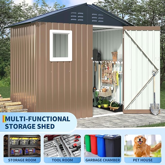 6x4 FT Metal Storage Sheds Outdoor with Window, Metal Yard Sheds Garden Shed Kit, MetalTool Shed with Lockable Door, UtilitySheds Buildings with Air Vent