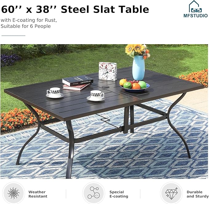 MFSTUDIO 7 Pieces Outdoor Dining Sets for 6, Patio Table and Chairs, Outdoor Rectangular Metal Table with Chairs, Wicker Patio Dining Furniture, Deck, Porch
