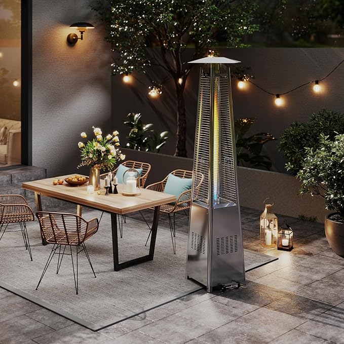 Kingdura 48,000 BTU Pyramid Patio Heater with Cover & Wheels, Outdoor Patio Heaters for Outdoor Use, Triple Safety Protection, 88" Quartz Glass Tube Propane Heater for Deck Backyard Commercial Balcony