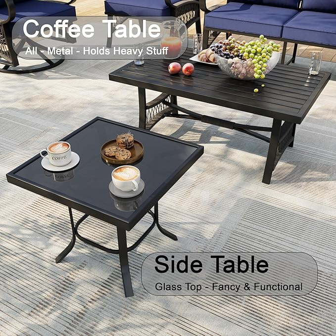 11-Piece Modern Patio Furniture Set, All Weather Metal Outdoor Conversation Sets with 5.1" Extra Thick Cushion for Backyard Garden Deck Porch Poolside, Blue