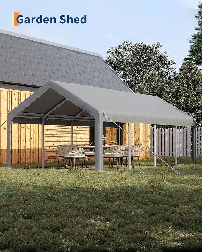 13x25 Ft Carport, Heavy Duty Portable Garage with Roll-Up Doors & 4 Windows,200g PE Tarp Waterproof & UV Protected,All-Weather Design,for Car, Boat, Truck, Motorcycle, ATVs, and SUV