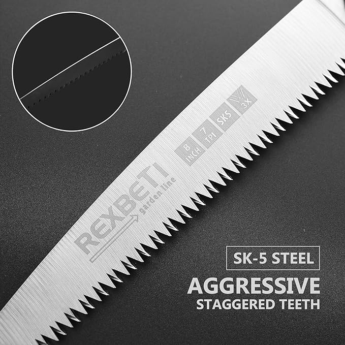 REXBETI Folding Saw - 8 Inch Blade for Wood & Dry Wood Pruning, Compact Design, SK-5 Steel