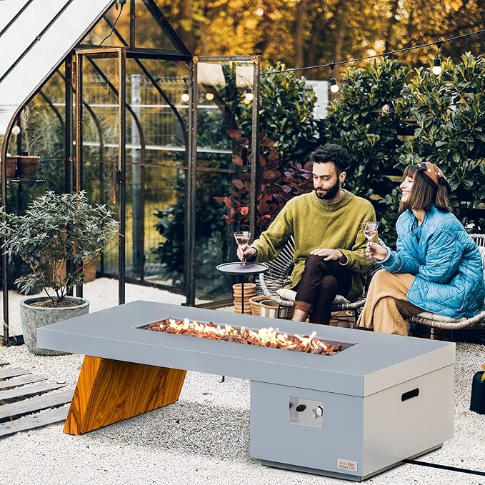 ONLYFIRE OUTDOOR LIVING Premium 60” Gas Fire Pit Table with Lava Rocks & 12FT Hose, Large Propane Firepit, Smokeless Fireplace 60,000BTU, for Backyard Patio Bonfire Party, FP015