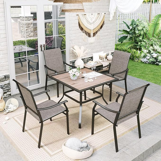 Sophia & William 5-Piece Outdoor Dining Set, 4 Comfortable Textilene Chairs and 37" Wood-like Top Outdoor Square Table, Durable All-Weather Patio Furniture for Lawn, Park, and Courtyard Support 350lbs