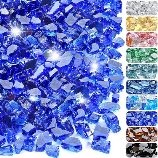 20 Pounds Fire Glass 1/2 Inch High Reflective Tempered Firepit Glass Rocks for Fireplace, Fire Pit Table, Fire Bowl and Landscaping (Cobalt Blue)
