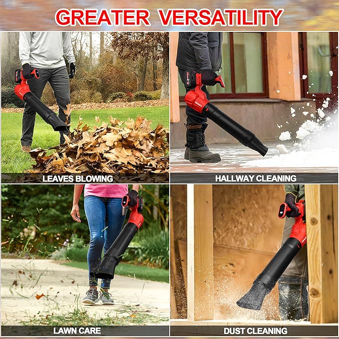 Portable Electric Leaf Blower Cordless with 2X 4.0Ah Batteries and Charger, 650CFM 175MPH, 5 Speeds Modes, LCD Display, Lightweight Handheld for Seniors Gift, Gutter, Yard, Garden, Patio, Lawn Care
