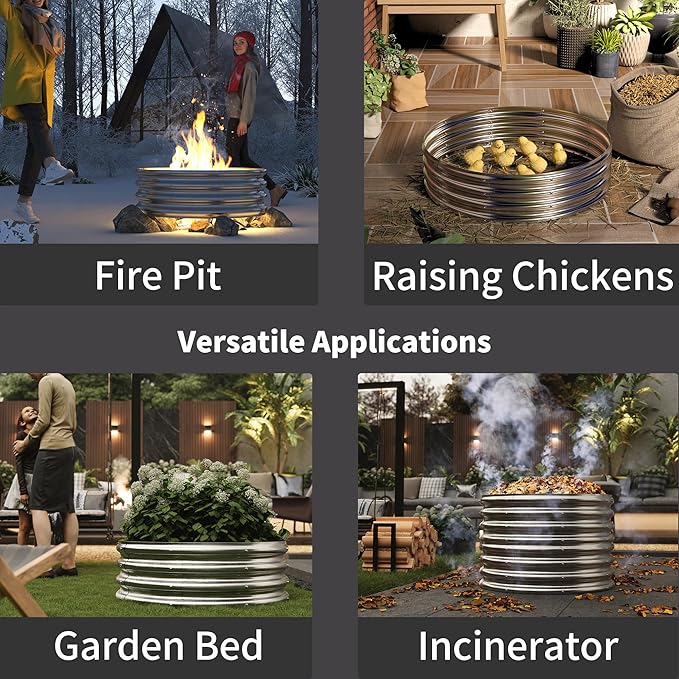 48 Inch Outdoor Fire Pit Ring, Round Galvanized Portable Fire Pit for Camping, Metal Steel Bonfire Fire Ring for Outside, Backyard