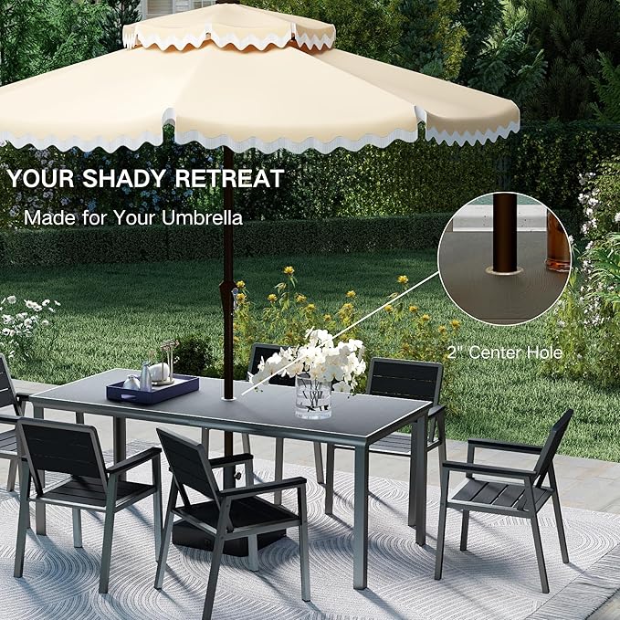 Kingdura 7 Piece Patio Dining Set for 6, HDPE Outdoor Table & Chairs with Umbrella Hole, All-Weather Outdoor Furniture Patio Conversation Set for Lawn Pool Backyard, Blue