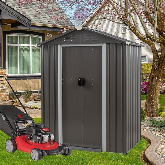 Vongrasig 5 x 3 FT Outdoor Storage Shed, Metal Shed Small Garden Tool Storage Shed with Window and Lockable Door for Outside Backyard Patio Lawn (Grey)