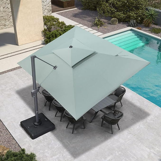 PURPLE LEAF 10' X 13' Double Top Cantilever Patio Umbrella Deluxe Large Outdoor Umbrella Rectangle Offset Umbrella with Fade Resistance for Garden Deck Pool Patio, Mint Green