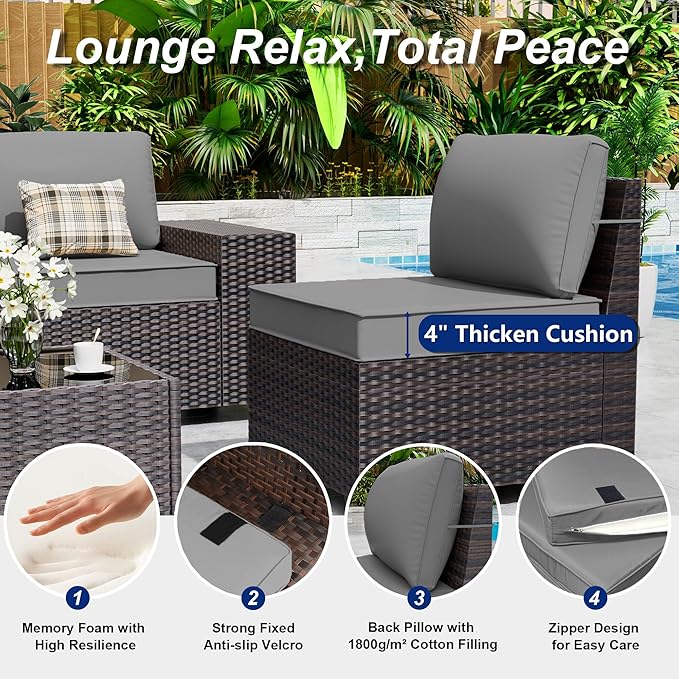 Outdoor Patio Furniture Set, 12 Pieces Outdoor Sectional Furniture High Backrest Patio Sofa, All-Weather PE Rattan Patio Conversation Set with Coffee Table & Cushions(Grey).