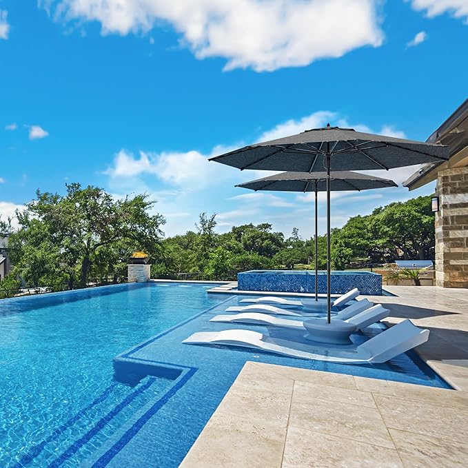 Midtown Umbrellas Push Pop Sunbrella Umbrella 9 Feet Outdoor Umbrella in Cast Slate Fabric - Patio Umbrella, Backyard Umbrella, Garden Umbrella, Picnic Table Umbrella & Pool Umbrella - Black Pole