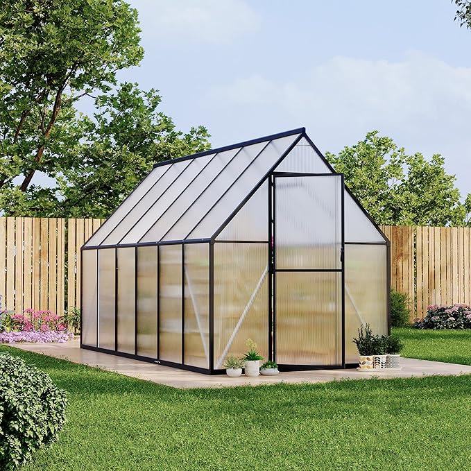 Polycarbonate Greenhouse for Outdoors, Large Walk-InGreenhouse with Quick Setup Structure and Roof Vent, Greenhouse with Ventilation