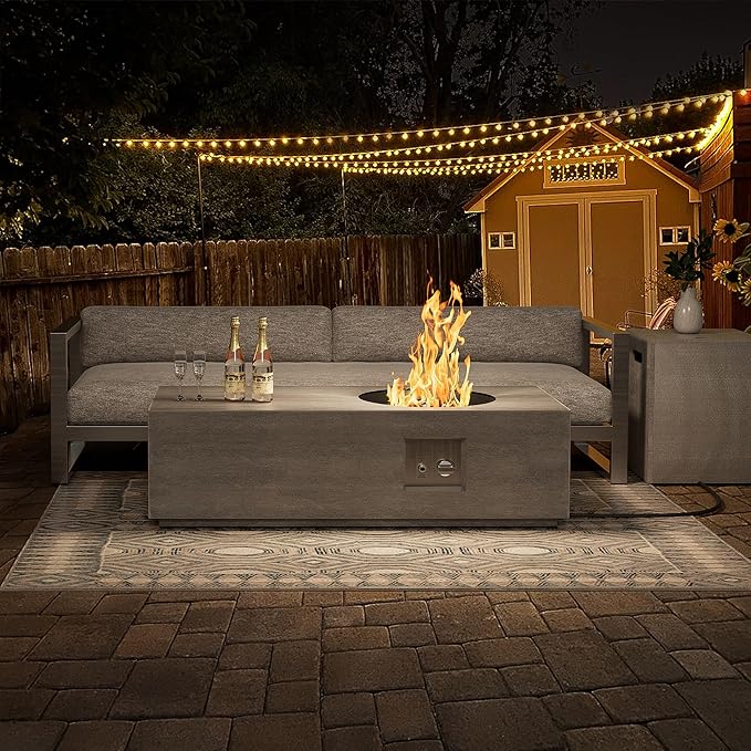 Outdoor Fire Pit Table Propane Gas Fire pits &Outdoor Fireplaces 48″ Rectangular Firepit Table, 50,000 BTU Fire Table for Patio Set (Light Gray - 48" Rectangular Table)
