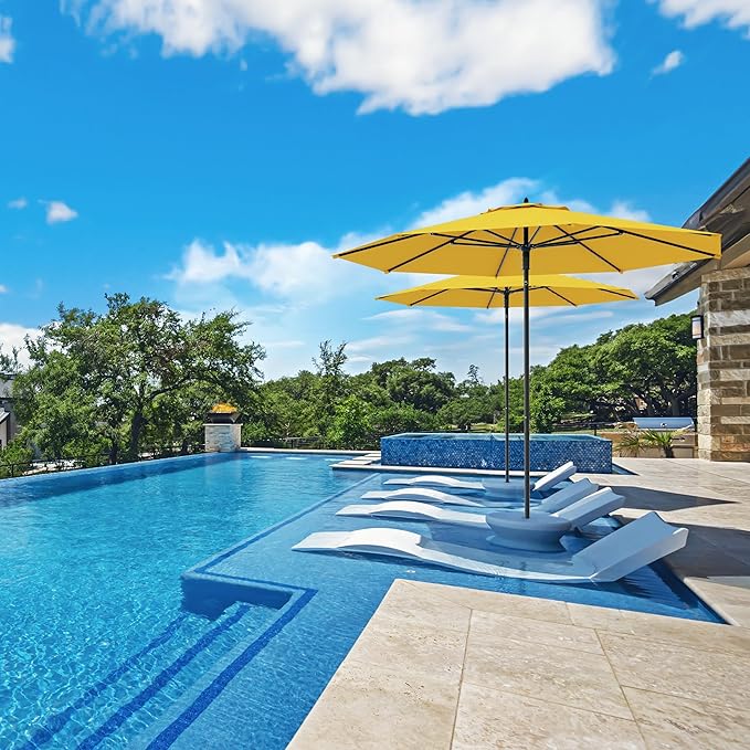 Midtown Umbrellas Push Pop Sunbrella Umbrella 10 Feet Large Outdoor Umbrella With Yellow Fabric - Deck Patio Umbrella, Backyard Umbrella, Garden Umbrella & Pool Umbrella - Black Pole