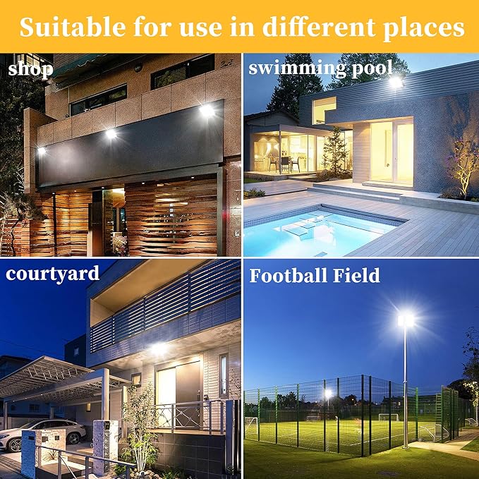 4 Pack 100W LED Flood Lights Outdoor Plug in, 10000 LM Super Bright Outdoor Lights, Portable IP66 Waterproof LED Work Light, 6000K Daylight White Floodlights for Garage Yard Garden Playground