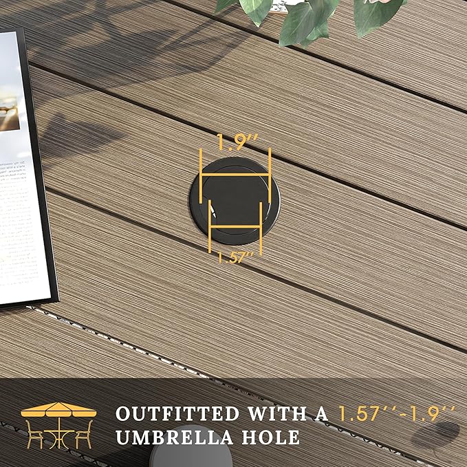 VICLLAX 37.8" Square Outdoor Patio Table, All Weather Metal Outdoor Dining Table for Lawn Garden, Grey Wood-Like Tabletop