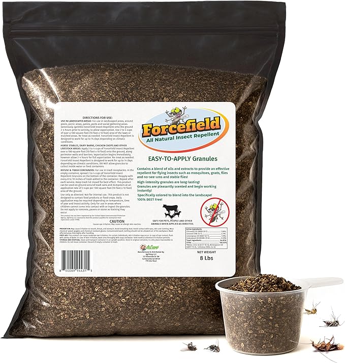 ForceField Natural Flea, Mosquito Yard Treatment - Repellent Granules for Backyard Mosquito Control | Pet Safe, DEET-Free Outdoor Control | Long-Lasting Barrier for Lawns, Patios, & Barns 8 LB