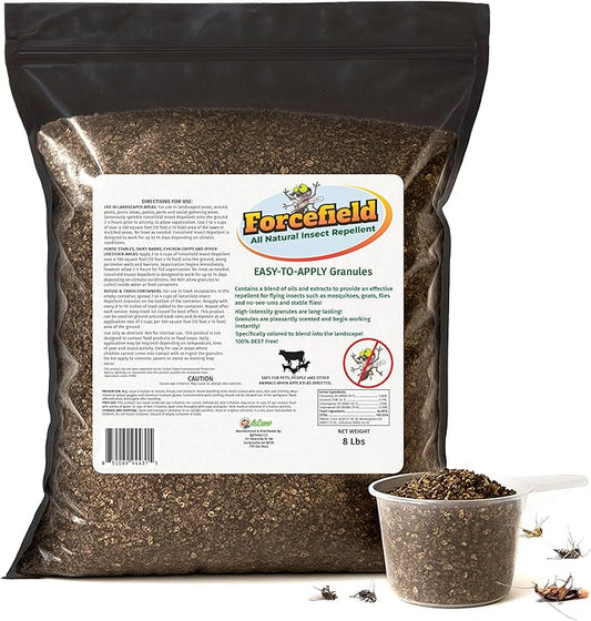 ForceField Natural Flea, Mosquito Yard Treatment - Repellent Granules for Backyard Mosquito Control | Pet Safe, DEET-Free Outdoor Control | Long-Lasting Barrier for Lawns, Patios, & Barns 8 LB
