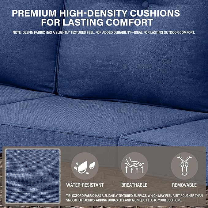 Belord 8 Pieces Patio Conversation Set with 43” Propane Fire Pit Table, Outdoor Sectional Furniture Sofa Set with Removable Cushions for Patio Deck Backyard Brown