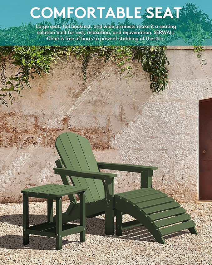 SERWALL Adirondack Chair Set of 4 for Patio Garden Outdoors Fire Pit- Army