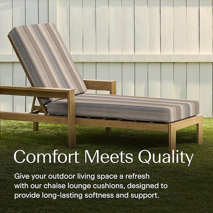 Honeycomb Outdoor Heritage Chaise, 22.5" W x 70" L, Stripe Taupe Chair Cushion for Patio Furniture