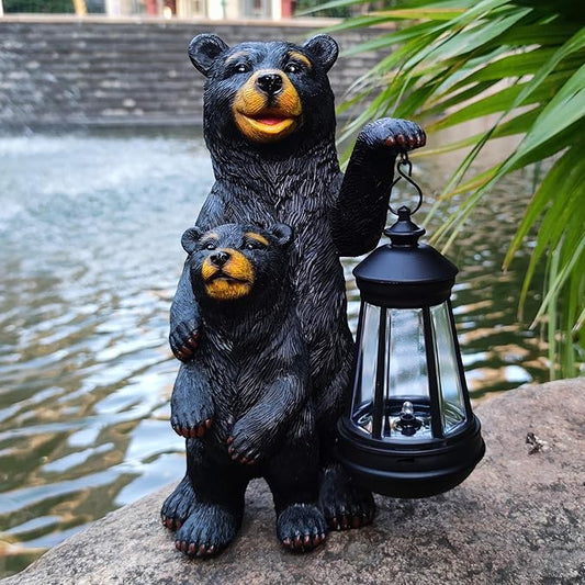 RCTTICUU Black Bear Solar Lantern Garden Statues，Loving Bear Figurine Lights for Outside Decoration ,Lawn Outdoor Decor for Patio,Balcony,Yard-Unique Gift for Grandma Wowen Mom