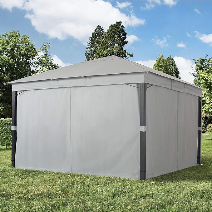 TOOLPORT Gazebo 13x13 ft with Approx 6.5 oz/yd² Waterproof Tarp Roof - Pavilion with 4 Curtains in Gray