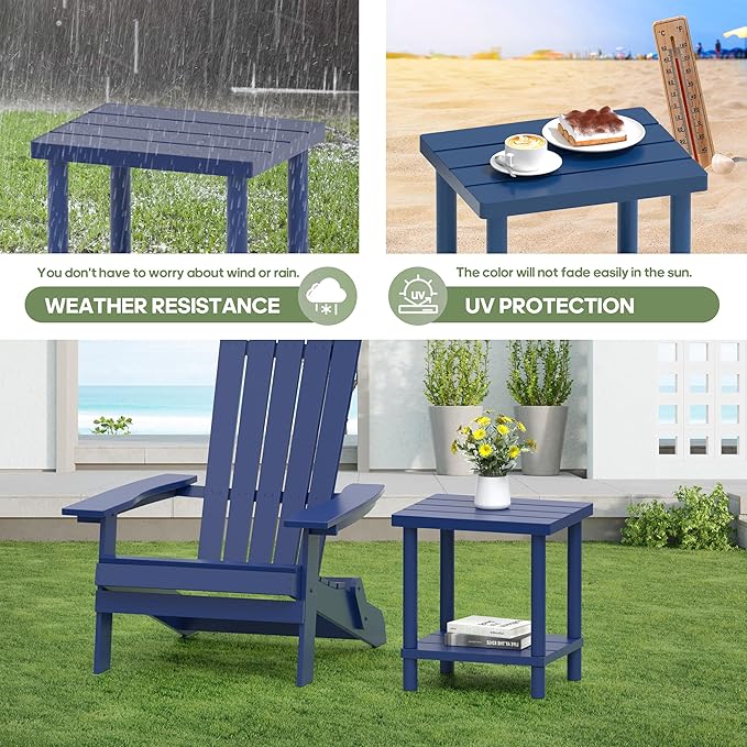LEJANEOYE Outdoor Side Table, 2-Tier Small Outdoor Table for Patio, Adirondack Side Tables for Outside or Indoor, Bamboo End Table for Pool, Porch, Weather Resistant Easy Maintenance-Dark Blue
