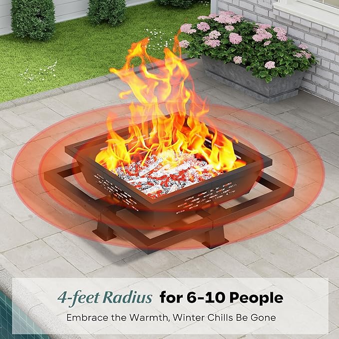 42 Inch Fire Pit for Outside, Outdoor Wood Burning Firepit with Poker, Heavy Duty Fire Pit for Camping, Backyard, Patio