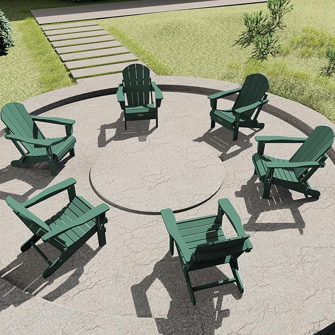 SERWALL Foldable Adirondack Chair Set of 4 for Patio Garden Outdoors Fire Pit Chairs-Green