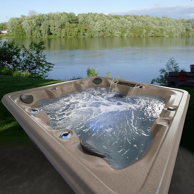 AquaLife Palm Beach™ 5-6 Person 30-Jet Lounger Hot Tub with LED Lighting, Insulated Cover, Built-in Ice Bucket, Stainless Steel Heater and Ozonator