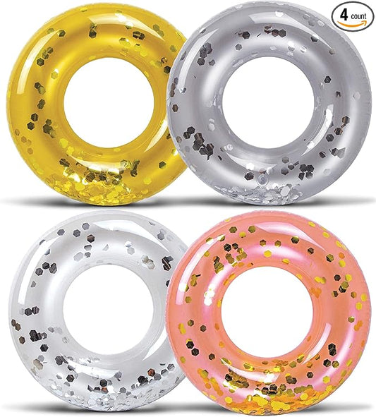 POZA Inflatable Pool Float Tube – Sparkly Confetti Swim Ring, Heavy Duty UV Resistant Inflatable Tube Pool Float for Kids & Adults – Multiple Colors & Sizes – Beach, Lake & Pool Party Float