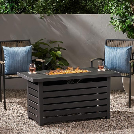 Merax 30,000 BTU Rectangular Iron Fire Pit with Hidden Propane Tank Cover, 47.25" L Outdoor Gas Firepit for Patio & Backyard, Black