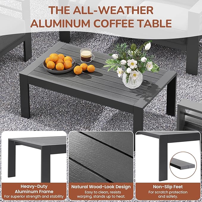 Solaste Aluminum Patio Furniture Set for All Weather, Oversized Metal Outdoor Furniture Set with 27.5" Deep Seating and 3.2" Wide Armrest, Outdoor Patio Conversation Sets with 5" Cushion, Dark Grey