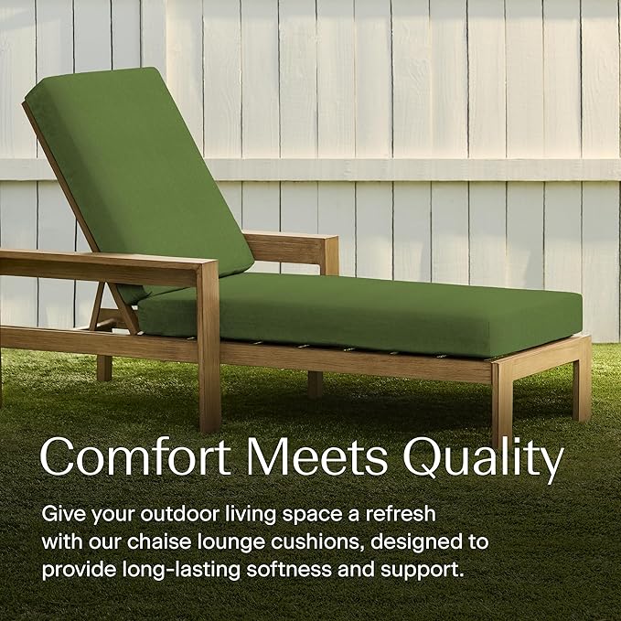 Honeycomb Outdoor Heritage Chaise, 22.5" W x 70" L, Textured Solid Artichoke Green Chair Cushion for Patio Furniture