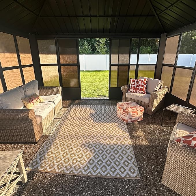PURPLE LEAF 12' X 16' Solarium Sunroom Permanent Hardtop Gazebo Galvanized Steel Double Roof Aluminum Outdoor Screen House for Lawn Deck Backyard Grey