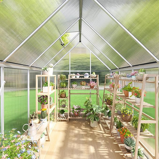 6x8 FT Greenhouse for Outdoors, Polycarbonate Green House with Quick Assembly Structure and Roof Vent, Large Aluminum Walk-in Green House for Outside Garden Backyard, Silver