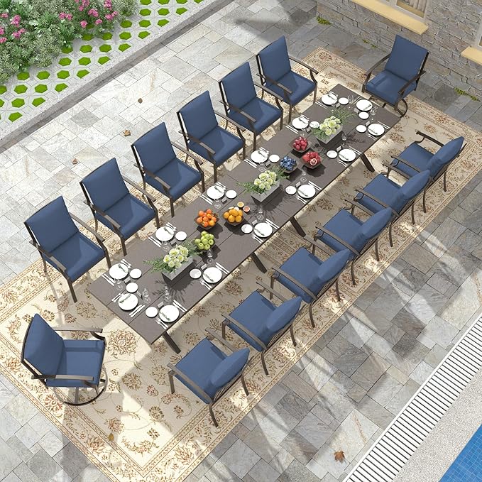 Outdoor Dining Set Patio Dining Table and Chairs Set Outdoor Furniture Set (Dark Blue, 16 Dining Set)