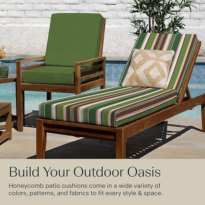 Honeycomb Outdoor Heritage Chaise, 22.5" W x 70" L, Stripe Pine Green Chair Cushion for Patio Furniture
