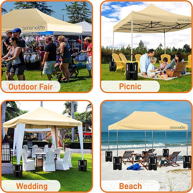 Pop Up Canopy Tent 10x15 - Commercial Instant Shelter Foldable/Collapsible Sun Shade Canopy Pop Up Tent w/Waterproof Tent Top, Portable Carry Bag & Sand Bag - SereneLife SLGZ15K (Khaki)