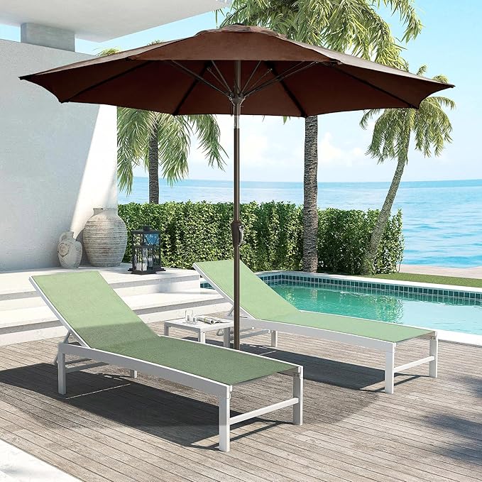 LOUNZY 9FT Large Outdoor Patio Umbrella Table Umbrella-UV Resistant,Easy Push Button Tilt and Crank,8 Sturdy Fiberglass Ribs Pool Umbrella for Patio,Backyard,Deck,Yard,Market
