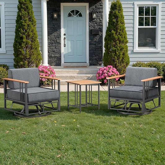 Luxury Patio Swivel Chairs with 6" Extra Thick Cushions, Outdoor Swivel Chairs with Side Table, Outdoor Furniture for Porch, Balcony, Deck, Patio, Yard, Poolside, Black/Grey
