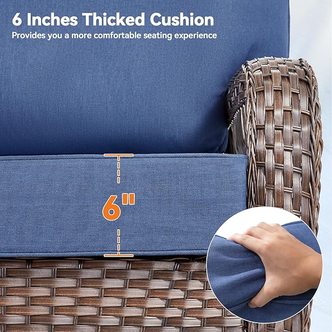 6" Thick Outdoor Cushions 24x24x6, 2-Set Deep Seat Patio Cushions with Removable Cover, Waterproof & Fade Resistant Replacement for Wicker Chair, Loveseat, Sofa - Blue